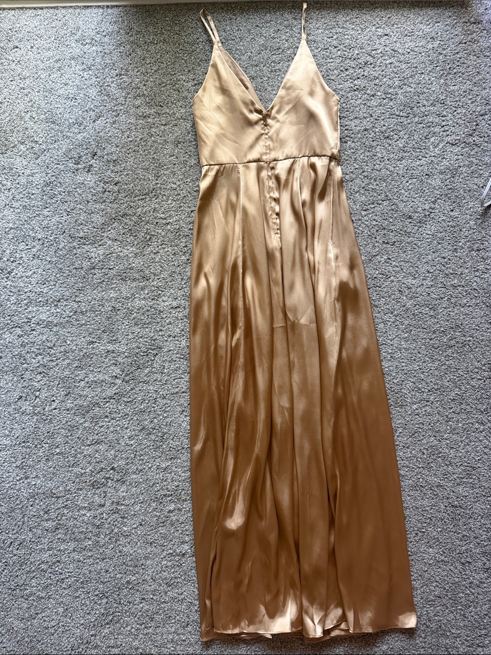 Galina Signature Champagne Satin V-Neck Maxi Bridesmaid Prom Dress Size 4 - Picture 7 of 8